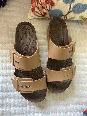 CROCS Women's Two-Strap Adjustable Sandal in Beige and Brown
